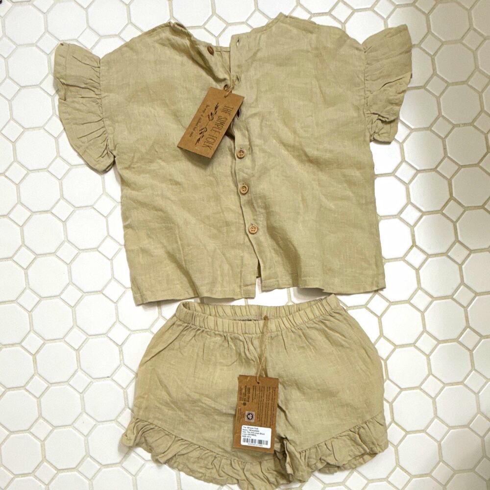 The Simple Folk Oatmeal Linen 2pc Shorts Set Top+Shorts 3T TSF452020D